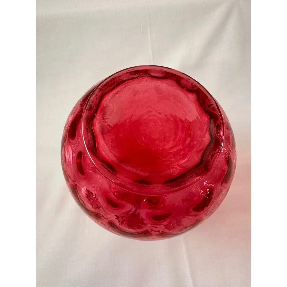 Fenton Cranberry Glass Pitcher Ruffled Rim Applied Reeded‎ Handle Optic Rib Red